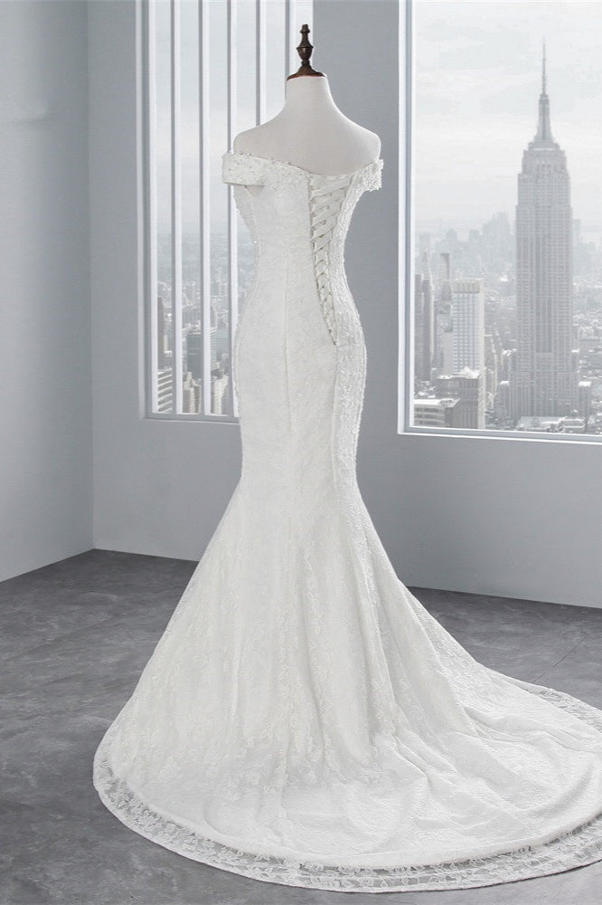 Elegant Lace Off-the-Shoulder White Mermaid Wedding Dresses Affordable Online