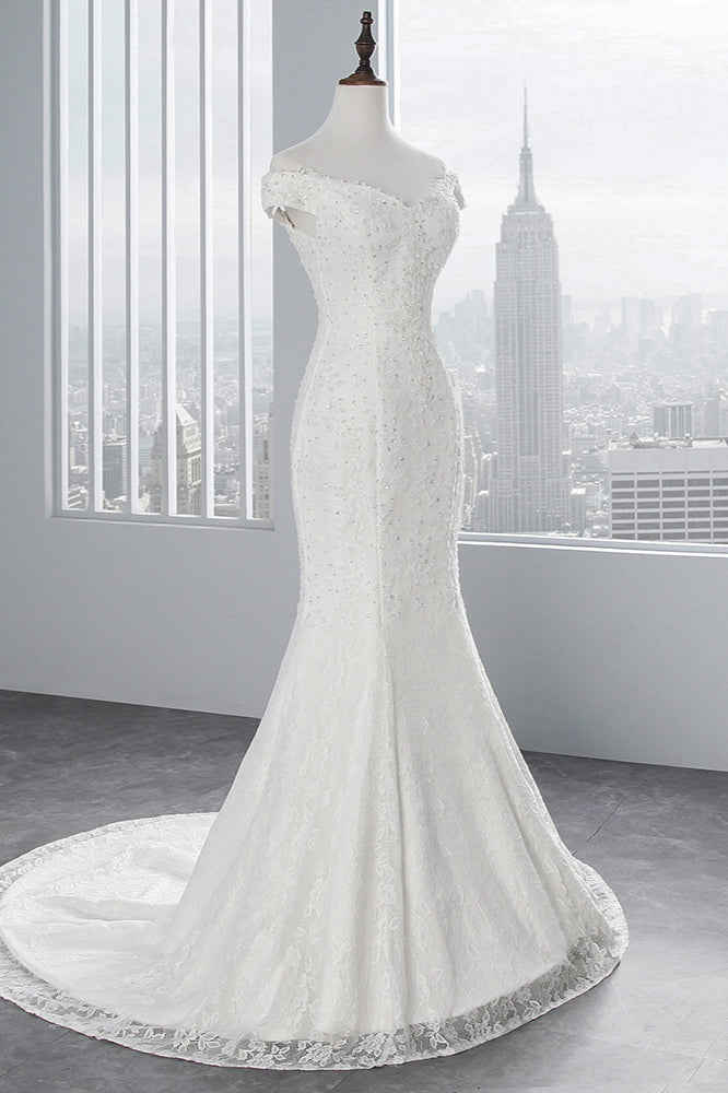Elegant Lace Off-the-Shoulder White Mermaid Wedding Dresses Affordable Online