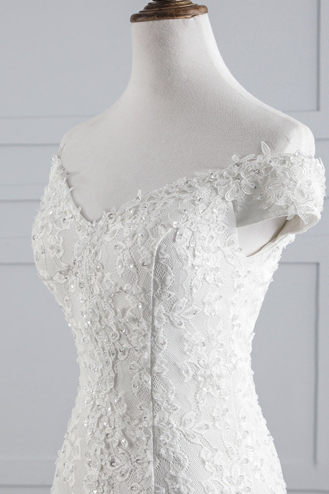 Elegant Lace Off-the-Shoulder White Mermaid Wedding Dresses Affordable Online