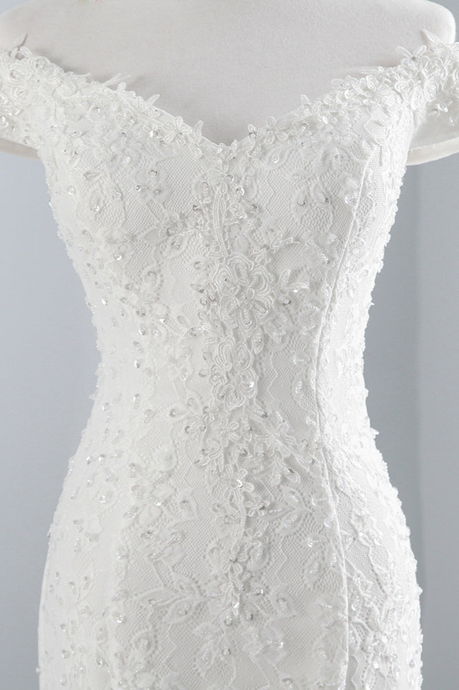 Elegant Lace Off-the-Shoulder White Mermaid Wedding Dresses Affordable Online