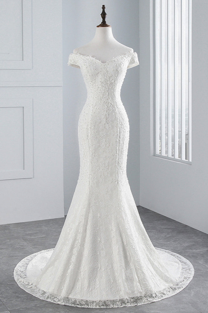 Elegant Lace Off-the-Shoulder White Mermaid Wedding Dresses Affordable Online