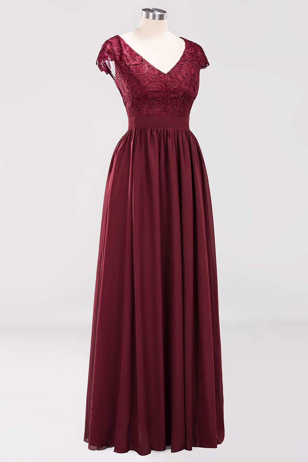 Elegant Lace Open-Back Long Burgundy Bridesmaid Dresses Online