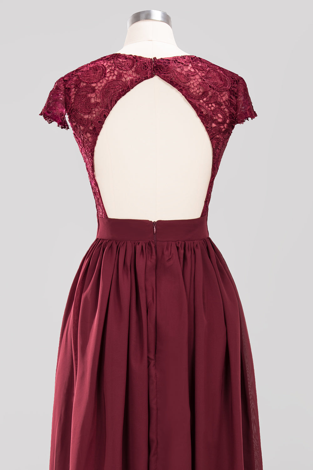 Elegant Lace Open-Back Long Burgundy Bridesmaid Dresses Online