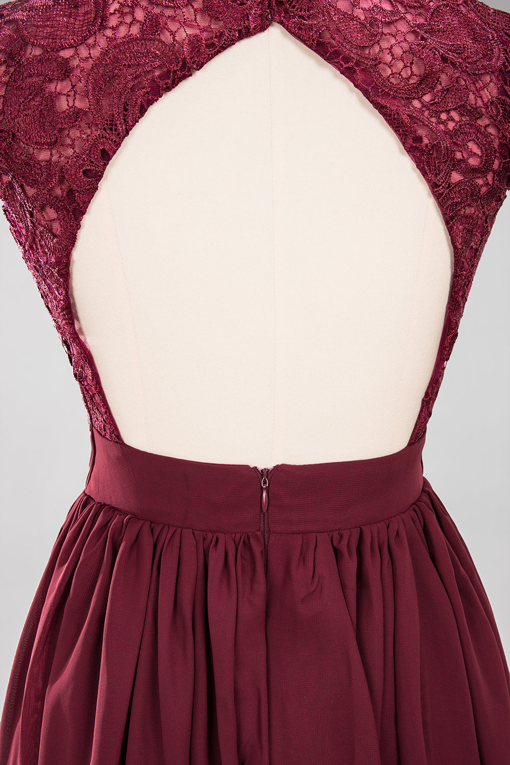 Elegant Lace Open-Back Long Burgundy Bridesmaid Dresses Online