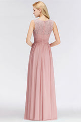Elegant Lace Scoop Bridesmaid Dress Dusty Rose Chiffon Sleeveless Wedding party Dress