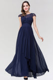 Elegant Lace Scoop Sleeveless Navy Bridesmaid Dress with Buttons