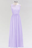 Elegant Lace Sleeveless Pleated Lavender Bridesmaid Dresses Online