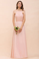 Elegant Lace Spaghetti Straps Affordable Long Bridesmaid Dress