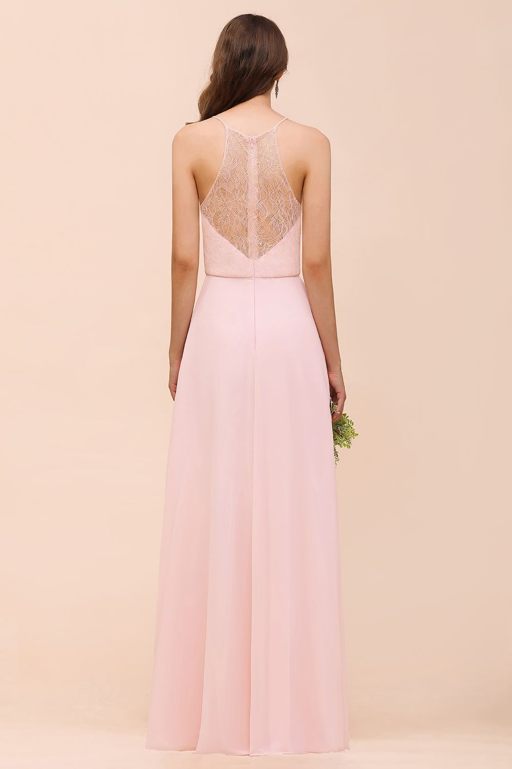 Elegant Lace Spaghetti Straps Affordable Long Bridesmaid Dress