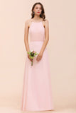 Elegant Lace Spaghetti Straps Affordable Long Bridesmaid Dress