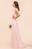 Elegant Lace Spaghetti Straps Affordable Long Bridesmaid Dress