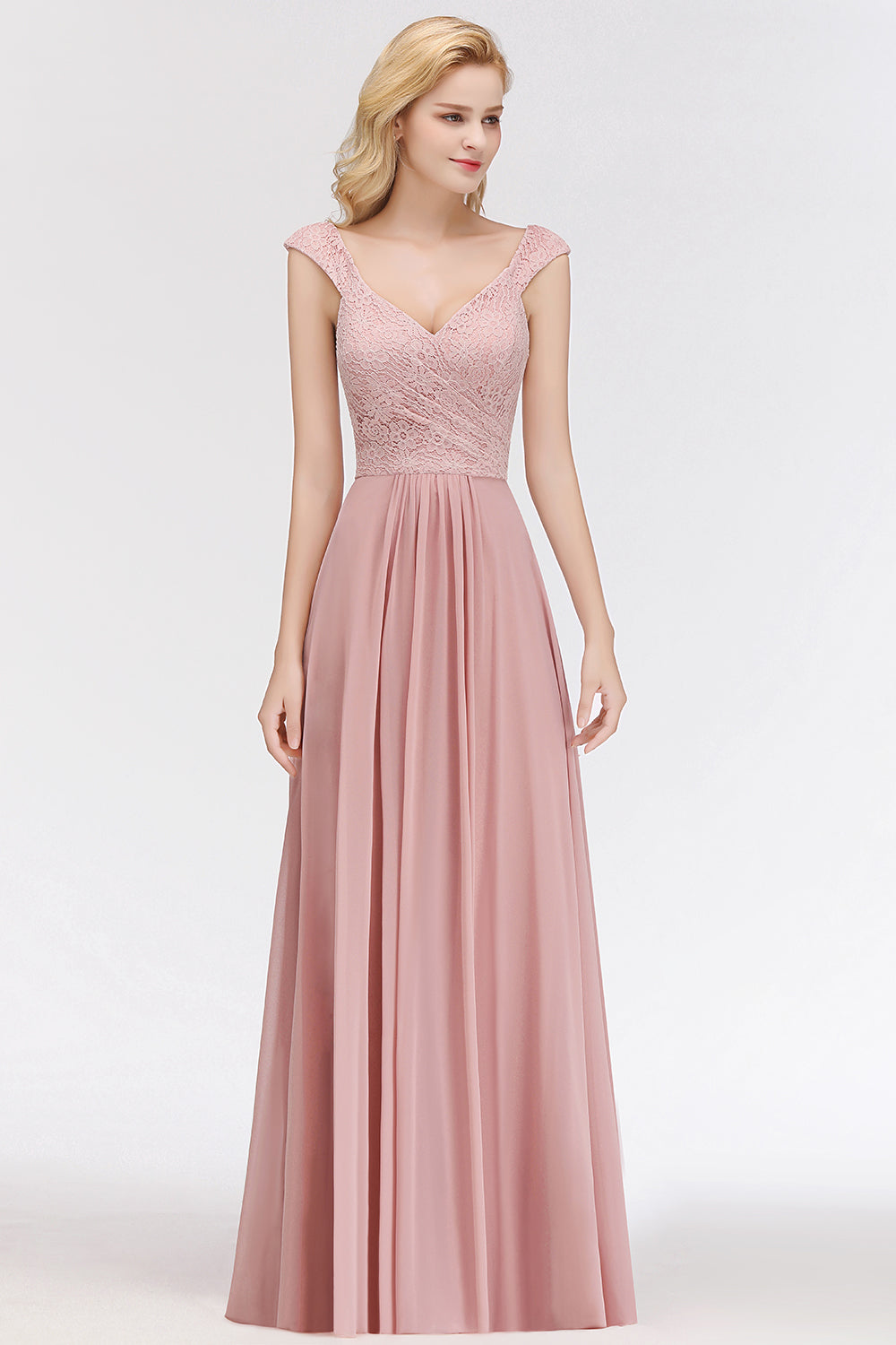 Elegant Lace Sweetheart Bridesmaid Dress Online Dusty Rose Chiffon Wedding Party Dress