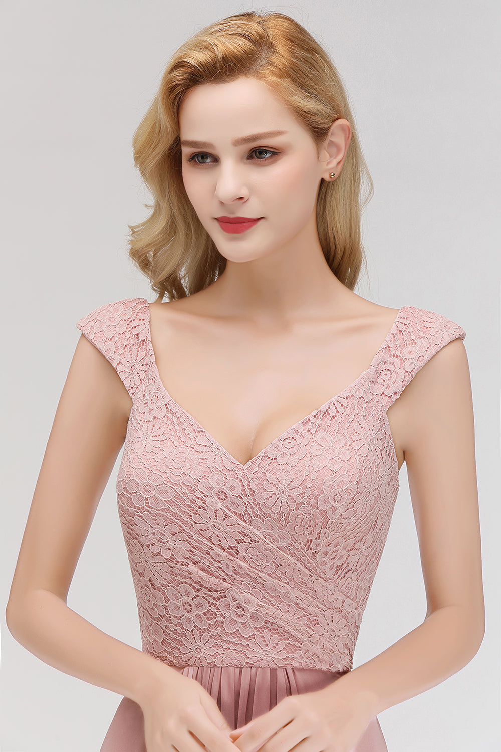 Elegant Lace Sweetheart Bridesmaid Dress Online Dusty Rose Chiffon Wedding Party Dress