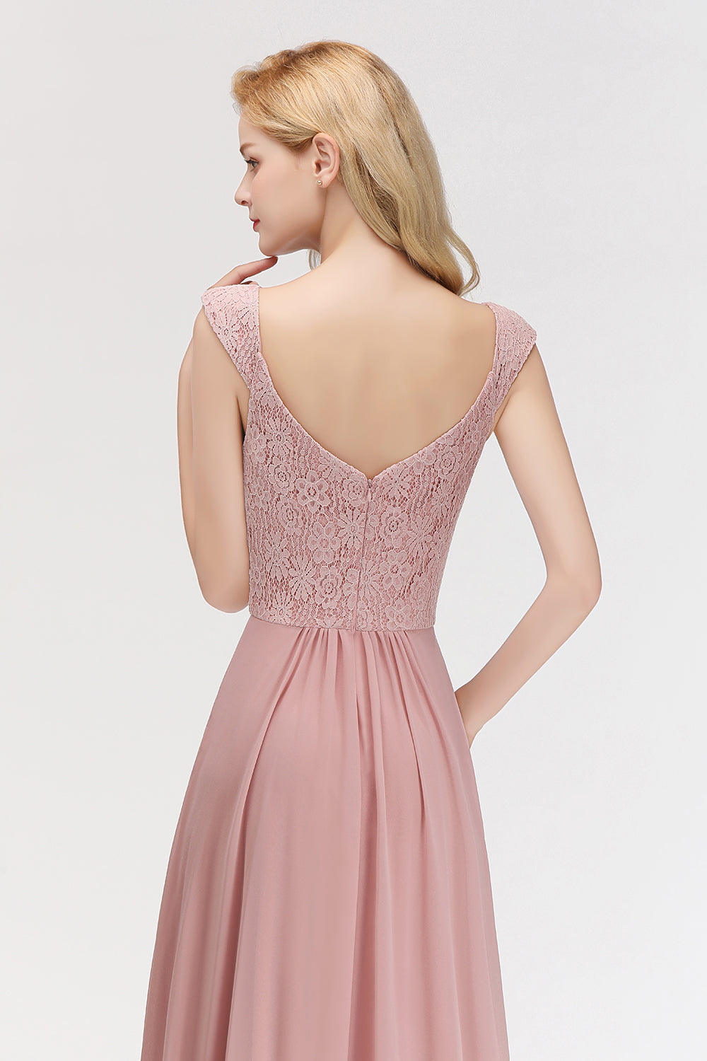 Elegant Lace Sweetheart Bridesmaid Dress Online Dusty Rose Chiffon Wedding Party Dress
