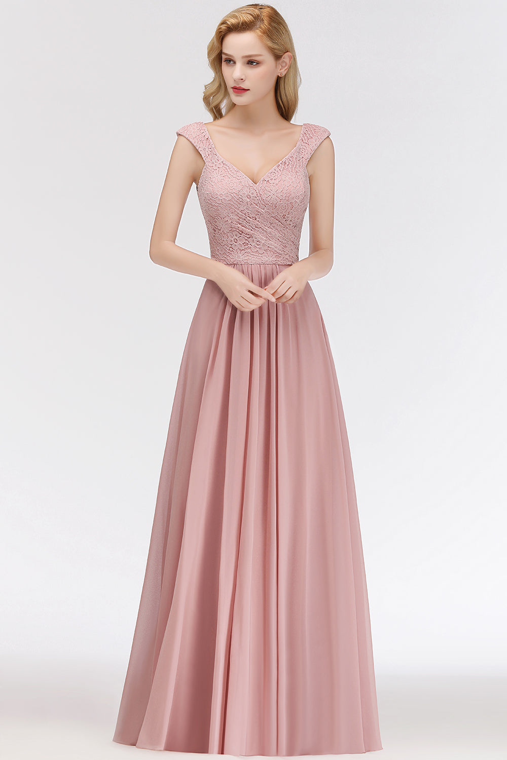 Elegant Lace Sweetheart Bridesmaid Dress Online Dusty Rose Chiffon Wedding Party Dress