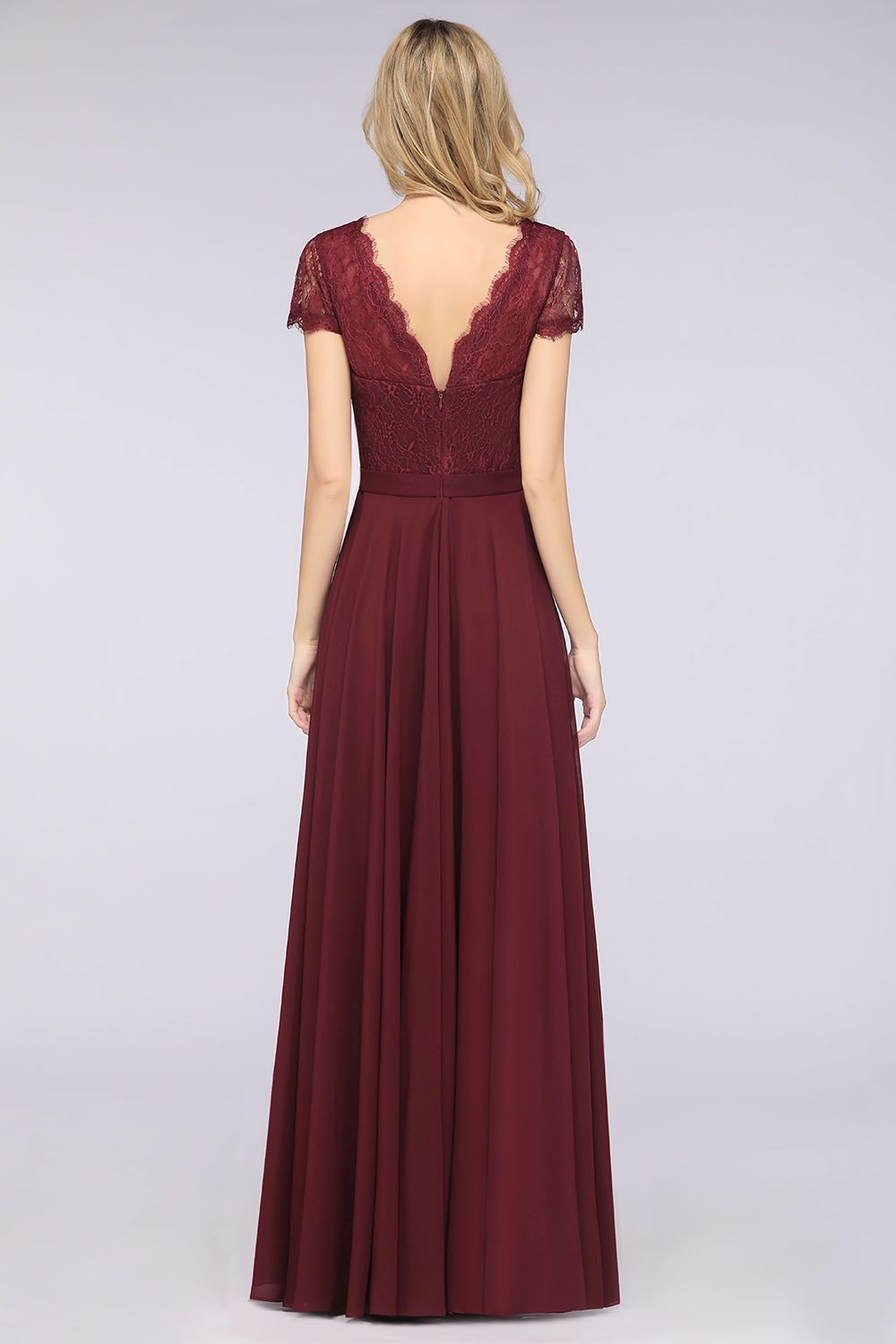 Elegant Lace V-Neck Burgundy Bridesmaid Dresses with Cap Sleeves Newinlook Elegant Lace V-Neck Burgundy Bridesmaid Dresses with Cap Sleeves Newinlook