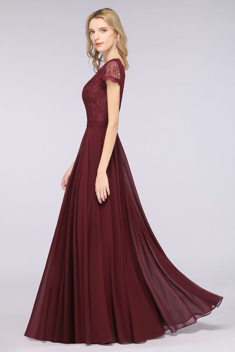 Elegant Lace V-Neck Burgundy Bridesmaid Dresses with Cap Sleeves Newinlook Elegant Lace V-Neck Burgundy Bridesmaid Dresses with Cap Sleeves Newinlook