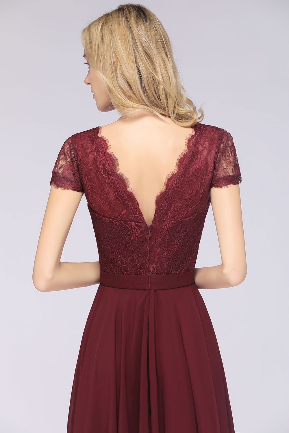 burgundy bridesmaid dresses with lace sleeves A-line Burgundy Chiffon Long Sleeves Lace Bridesmaid Dresses APD1984
