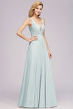 Elegant Lace V-Neck Chiffon Affordable Bridesmaid Dress with Beadings