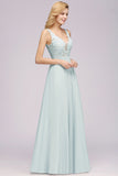 Elegant Lace V-Neck Chiffon Affordable Bridesmaid Dress with Beadings