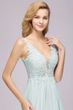 Elegant Lace V-Neck Chiffon Affordable Bridesmaid Dress with Beadings
