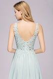 Elegant Lace V-Neck Chiffon Affordable Bridesmaid Dress with Beadings