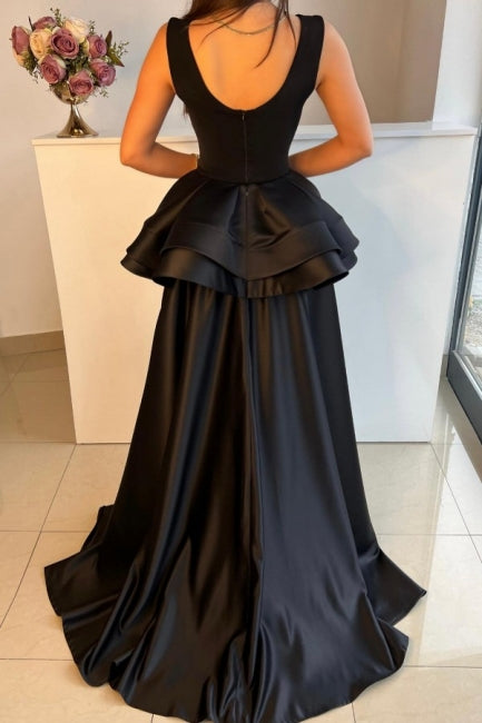 Chic Long Black Evening Dresses Simple Design with Detachable Train Newinlook Chic Long Black Evening Dresses Simple Design with Detachable Train Newinlook