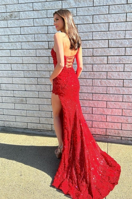 Elegant Long Crimson One Shoulder Evening Gowns Glitter Lace Prom Dres Newinlook Elegant Long Crimson One Shoulder Evening Gowns Glitter Lace Prom Dres Newinlook