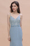 Elegant Mermaid Chiffon Lace Dusty Blue Bridesmaid Dress with Spaghetti Straps On Sale