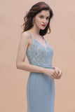 Elegant Mermaid Chiffon Lace Dusty Blue Bridesmaid Dress with Spaghetti Straps On Sale