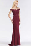 Elegant Mermaid Off-the-Shoulder Burgundy Bridesmaid Dresses with Lace