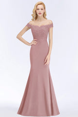 Elegant Mermaid Off-the-Shoulder Burgundy Bridesmaid Dresses with Lace