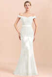 Elegant Mermaid Off the Shoulder Red Lace Appliques Bridesmaid dresses
