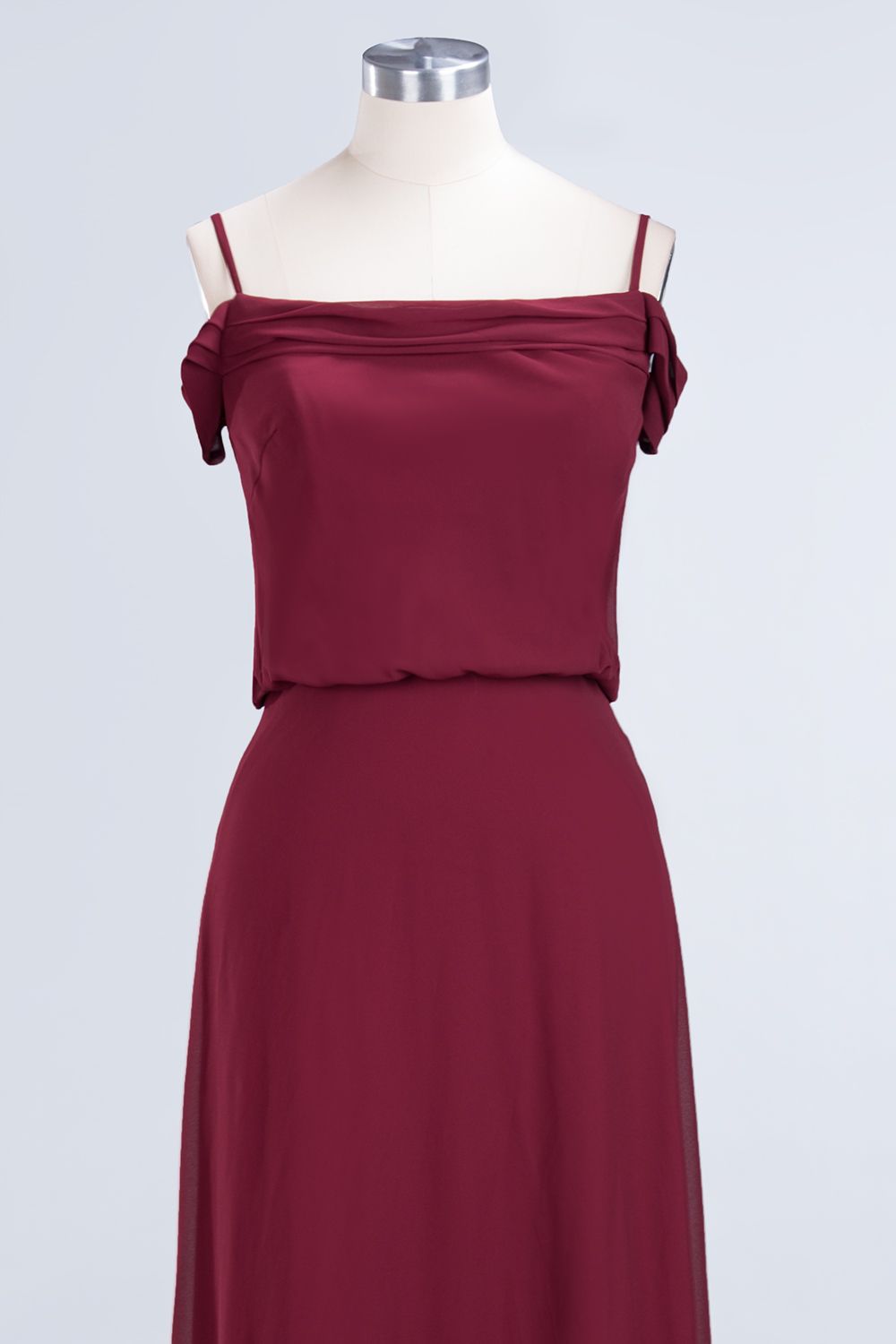 Elegant Off-the-Shoulder Burgundy Bridesmaid Dress Online Spaghetti-Straps Affordable Maid of Honor Dress