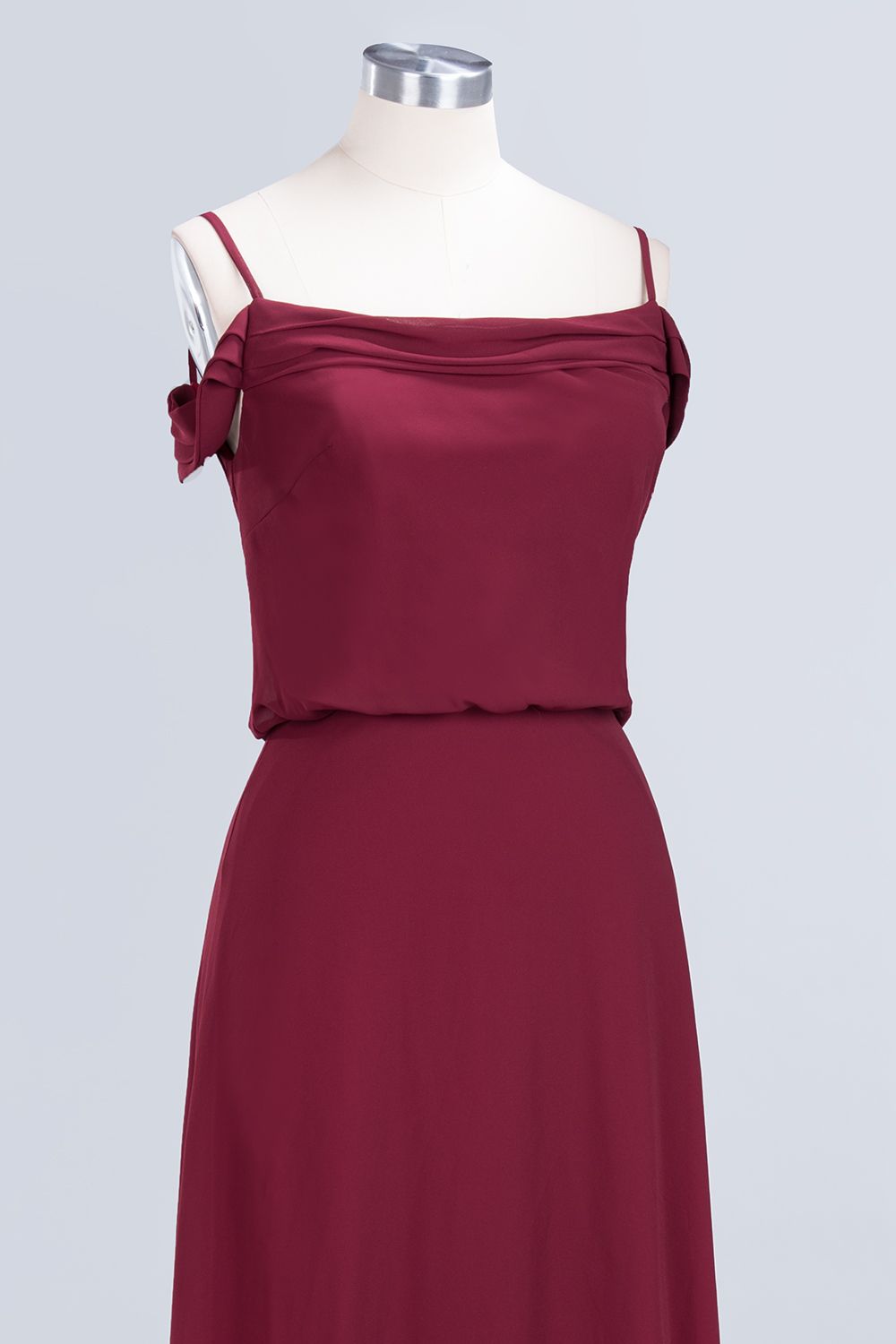 Elegant Off-the-Shoulder Burgundy Bridesmaid Dress Online Spaghetti-Straps Affordable Maid of Honor Dress