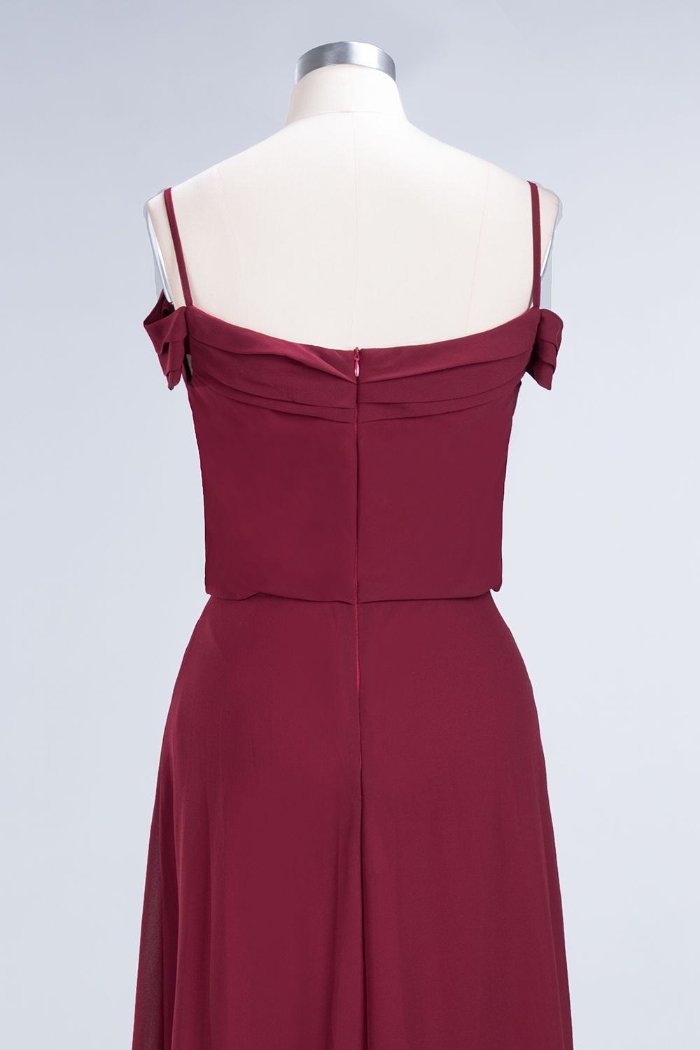 Elegant Off-the-Shoulder Burgundy Bridesmaid Dress Online Spaghetti-Straps Affordable Maid of Honor Dress