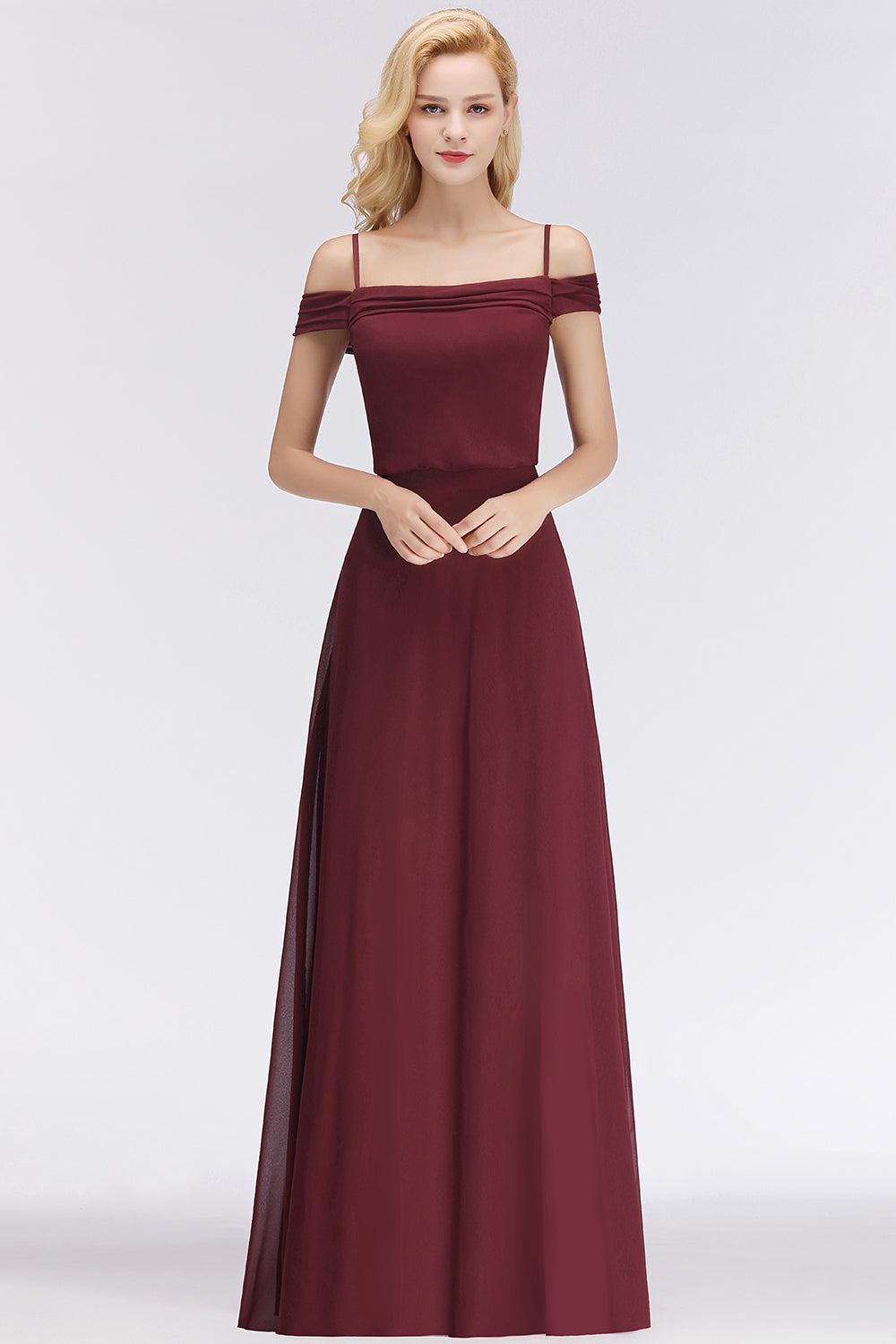 Elegant Off-the-Shoulder Burgundy Bridesmaid Dress Online Spaghetti-Straps Affordable Maid of Honor Dress