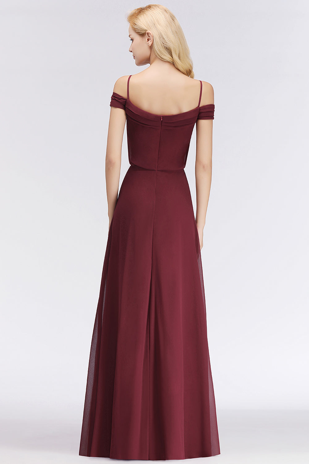 Elegant Off-the-Shoulder Burgundy Bridesmaid Dress Online Spaghetti-Straps Affordable Maid of Honor Dress