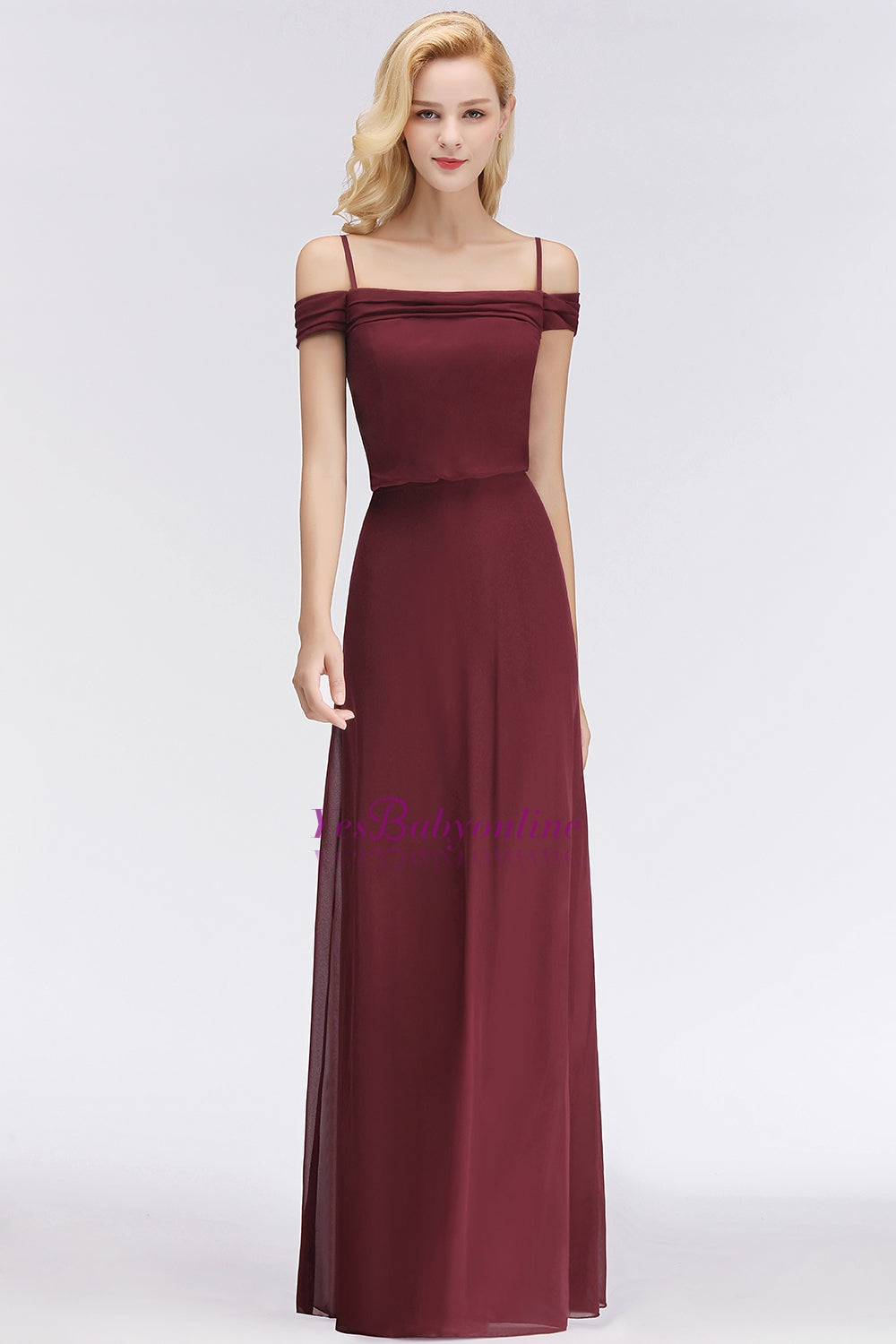 Elegant Off-the-Shoulder Burgundy Bridesmaid Dress Online Spaghetti-Straps Affordable Maid of Honor Dress