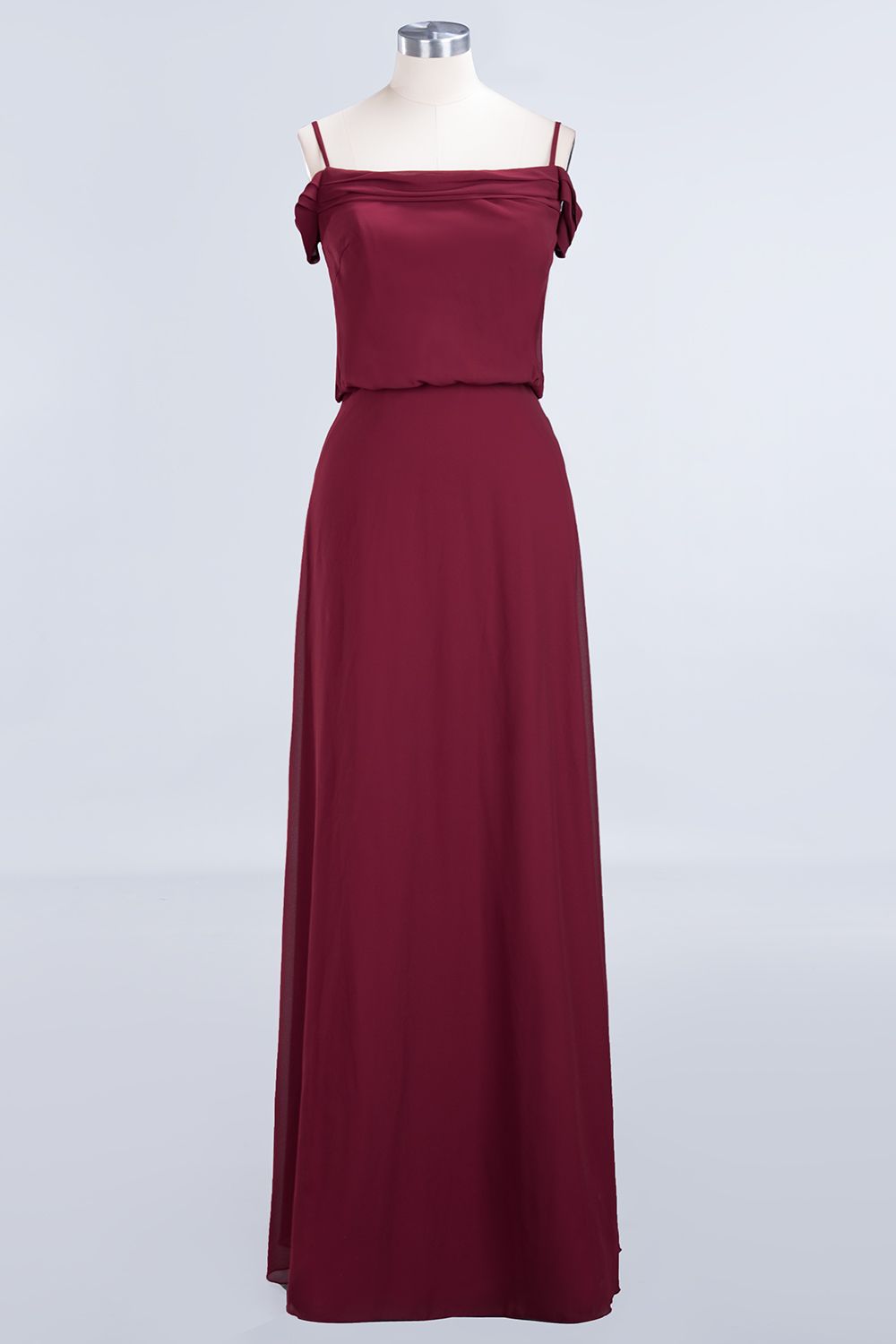 Elegant Off-the-Shoulder Burgundy Bridesmaid Dress Online Spaghetti-Straps Affordable Maid of Honor Dress