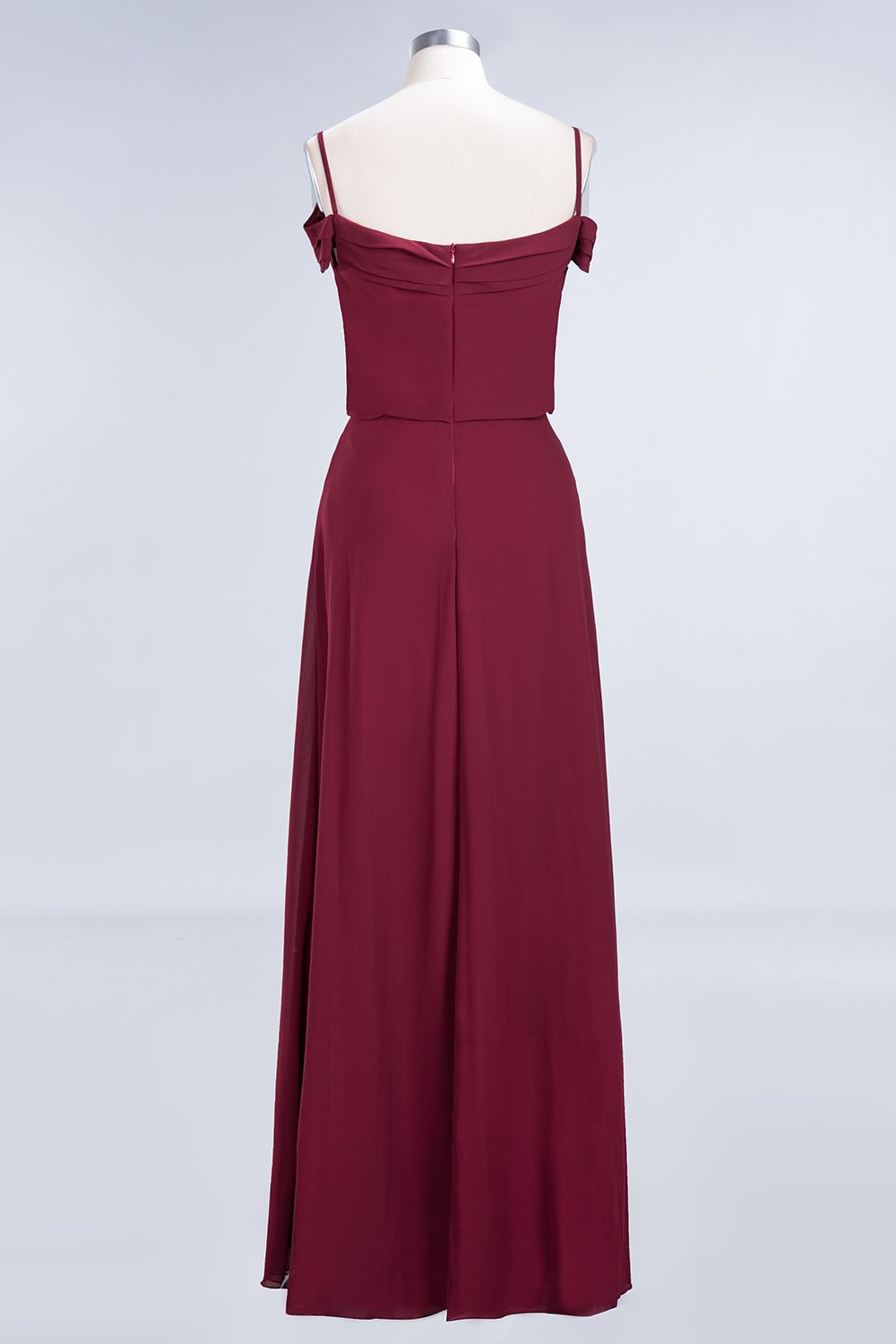 Elegant Off-the-Shoulder Burgundy Bridesmaid Dress Online Spaghetti-Straps Affordable Maid of Honor Dress