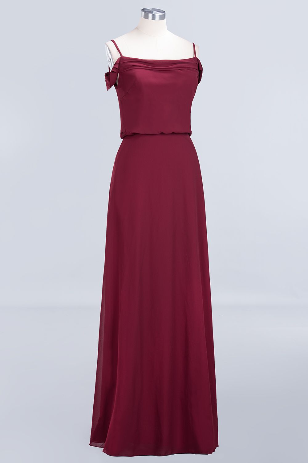 Elegant Off-the-Shoulder Burgundy Bridesmaid Dress Online Spaghetti-Straps Affordable Maid of Honor Dress