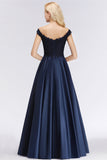 Elegant Off-the-Shoulder Ruffle Navy Lace Bridesmaid Dresses with Beads