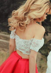 Elegant Off-The-Shoulder Satin Homecoming Dress With Appliqued Lace