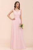 Elegant Pink Lace Straps Ruffle Affordable Bridesmaid Dress