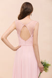 Elegant Pink Lace Straps Ruffle Affordable Bridesmaid Dress