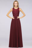 Elegant Roud Neckline Sleeveless Burgundy Lace Bridesmaid Dress Online