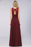 Elegant Roud Neckline Sleeveless Burgundy Lace Bridesmaid Dress Online