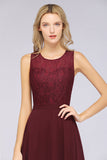 Elegant Roud Neckline Sleeveless Burgundy Lace Bridesmaid Dress Online