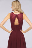 Elegant Roud Neckline Sleeveless Burgundy Lace Bridesmaid Dress Online